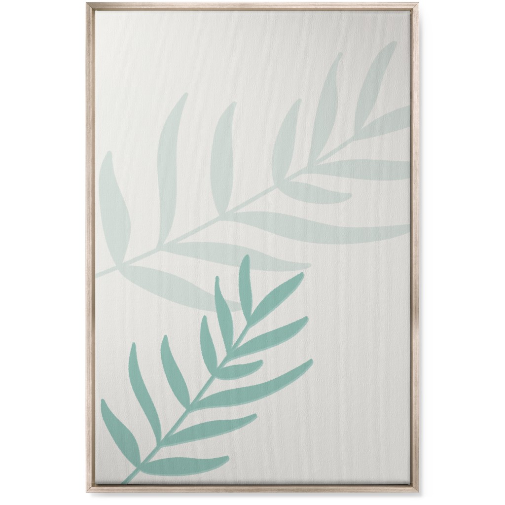 Fern Leaves in Neutral Earth Tones Wall Art, Metallic, Single piece, Canvas, 24x36, Blue, White