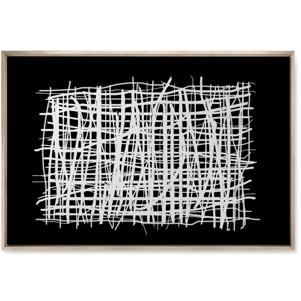 Woven Abstraction - White on Black Wall Art, Metallic, Single piece, Canvas, 24x36, Black