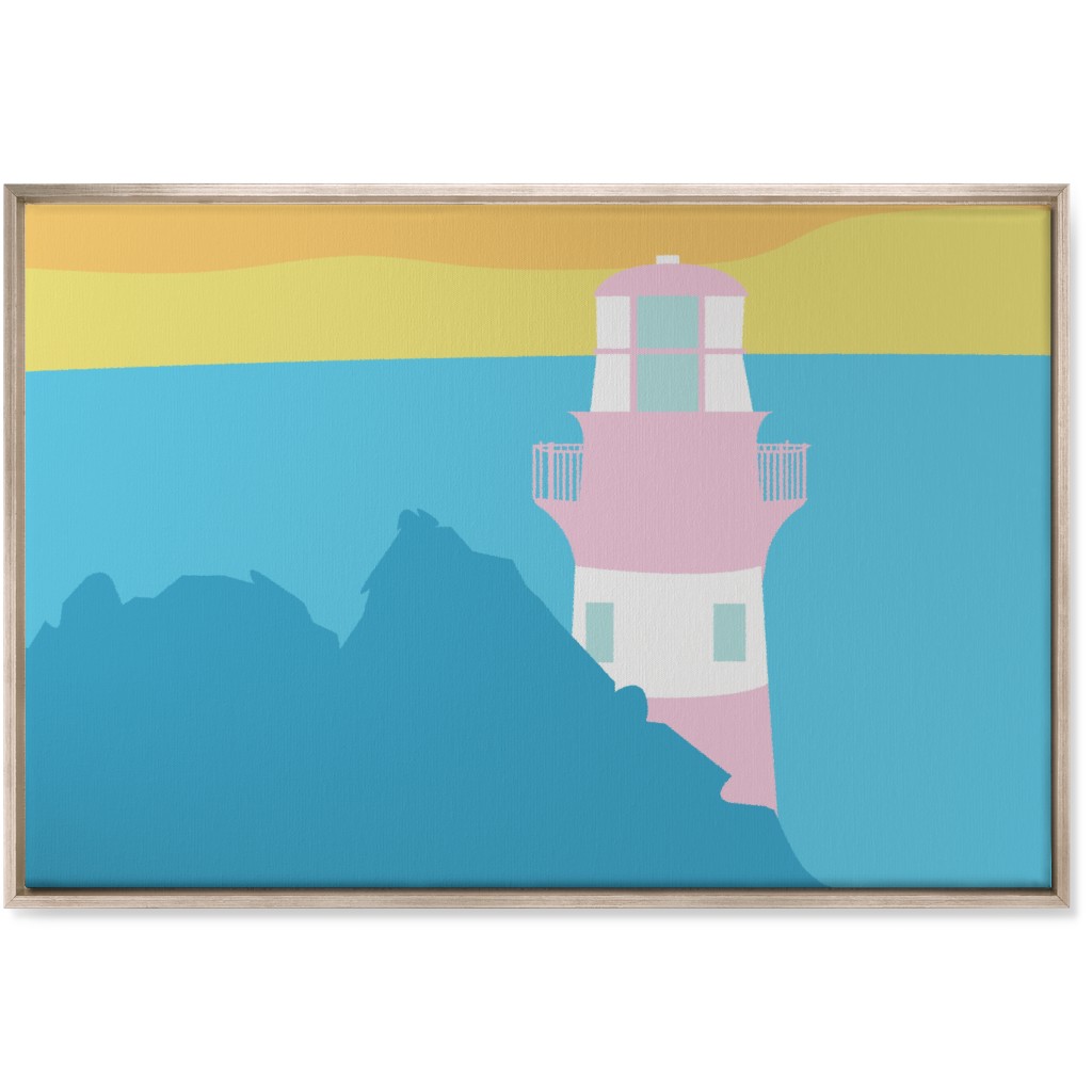 Minamalist Rocky Caribbean Lighthouse - Bold Wall Art, Metallic, Single piece, Canvas, 24x36, Multicolor