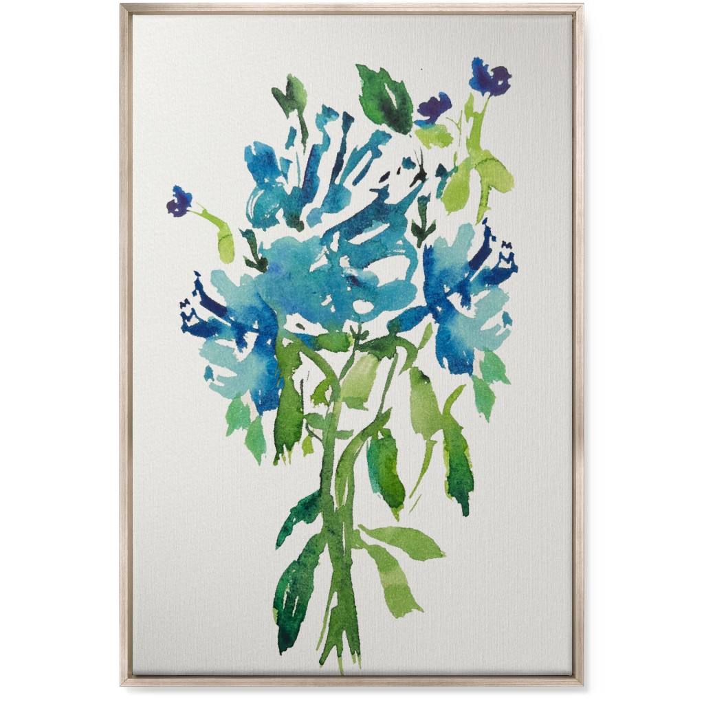 Watercolor Florals - Blue Wall Art, Metallic, Single piece, Canvas, 24x36, Blue