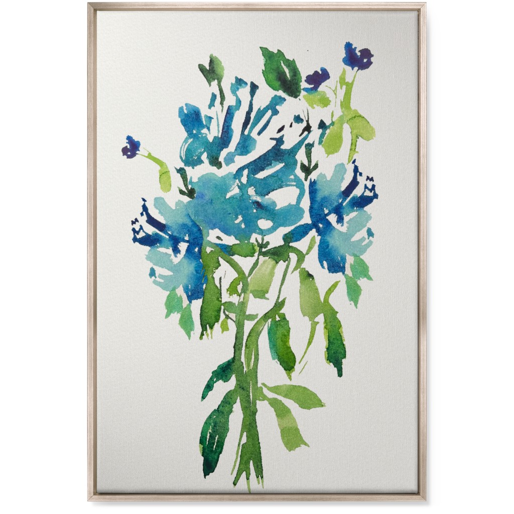 Watercolor Florals - Blue Wall Art, Metallic, Single piece, Canvas, 24x36, Blue, True Blue
