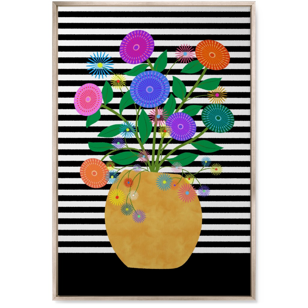Striped Vase With Flowers - Multi Wall Art, Metallic, Single piece, Canvas, 24x36, Multicolor