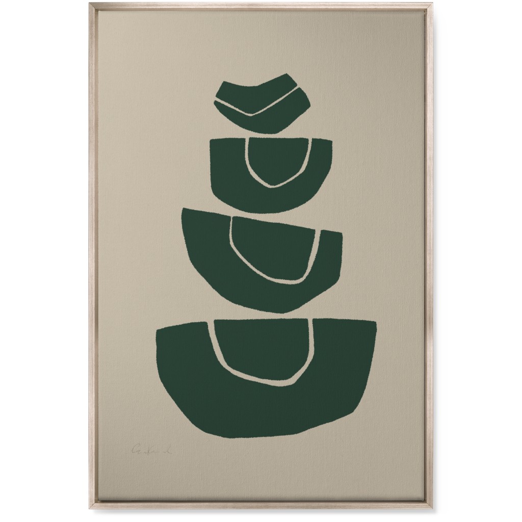 Geometric Stack Abstract Wall Art, Metallic, Single piece, Canvas, 24x36, Green, Seaweed