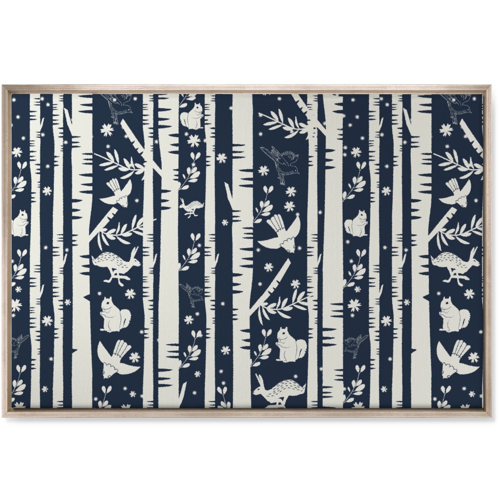 Birch Forest and Wild Animals Wall Art, Metallic, Single piece, Canvas, 24x36, Blue