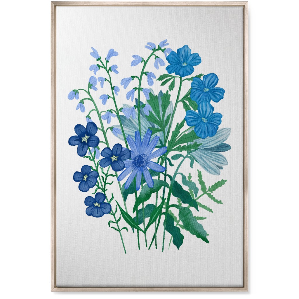 Bouquet of Flowers - Blue Wall Art, Metallic, Single piece, Canvas, 24x36, Blue