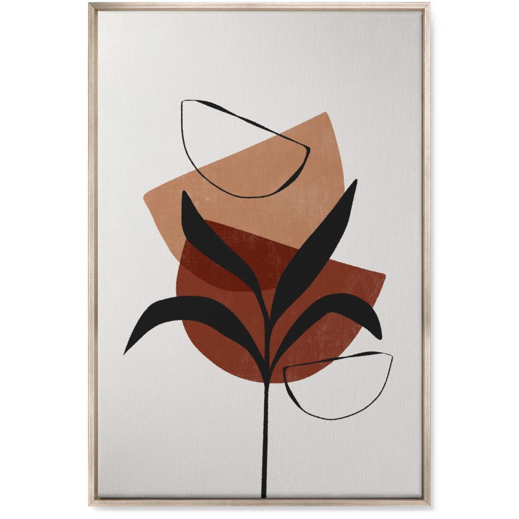 Abstract Leaf Silhouette - Terracotta and Ivory Wall Art, Metallic, Single piece, Canvas, 24x36, Brown, Brown