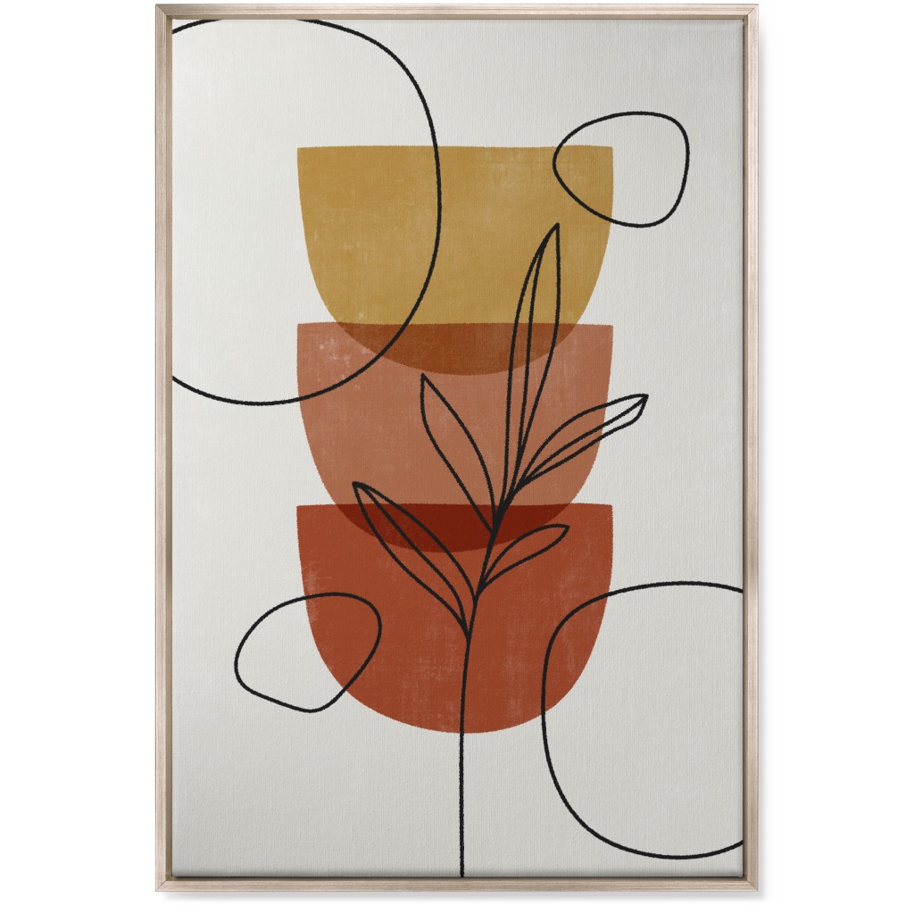 Abstract Leaf Stack - Terracotta and Ivory Wall Art, Metallic, Single piece, Canvas, 24x36, Brown