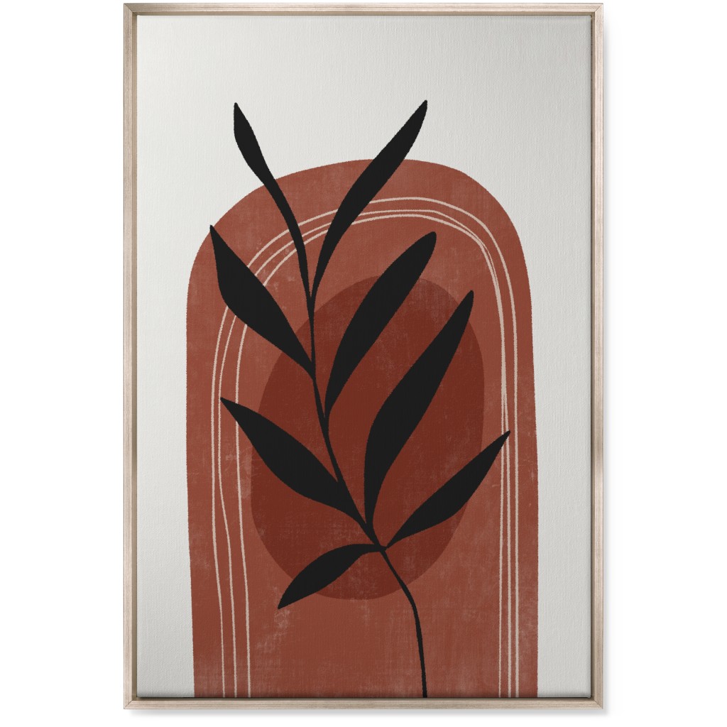 Abstract Leaf Sunrise - Terracotta and Ivory Wall Art, Metallic, Single piece, Canvas, 24x36, Brown, Brown