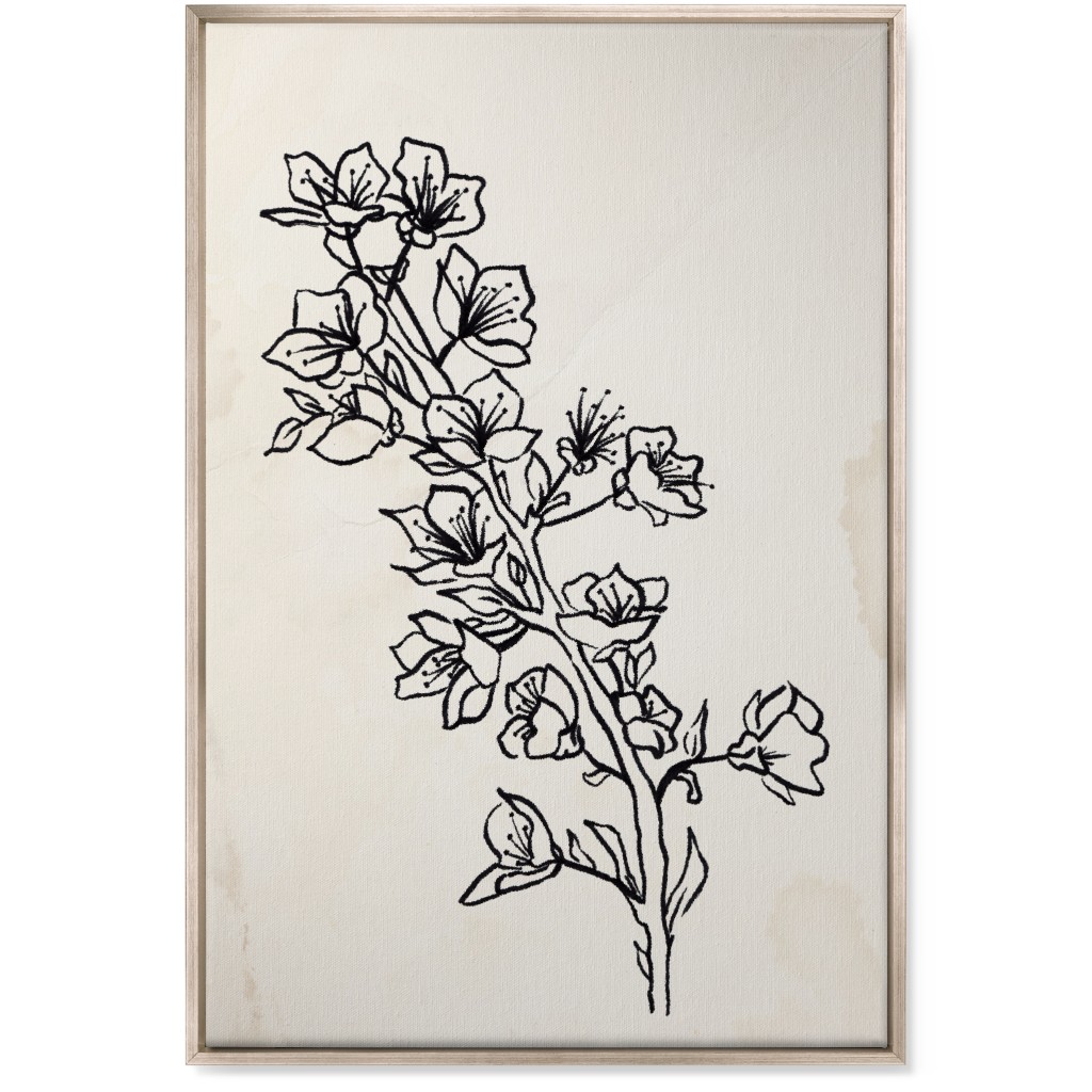 Vintage Plum Tree Sketch - Beige and Black Wall Art, Metallic, Single piece, Canvas, 24x36, Beige