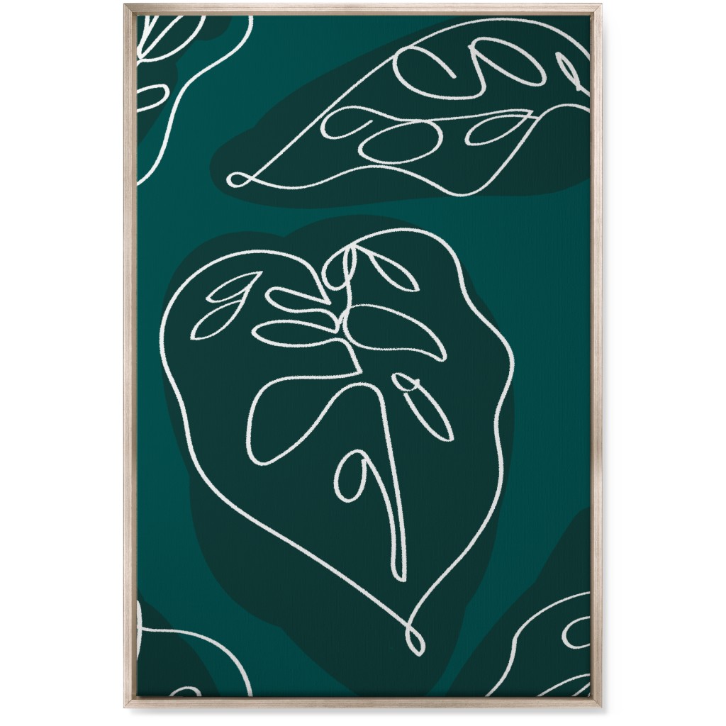 Minimalist Modern Line Art Monstera - Green Wall Art, Metallic, Single piece, Canvas, 24x36, Green, Classic Green