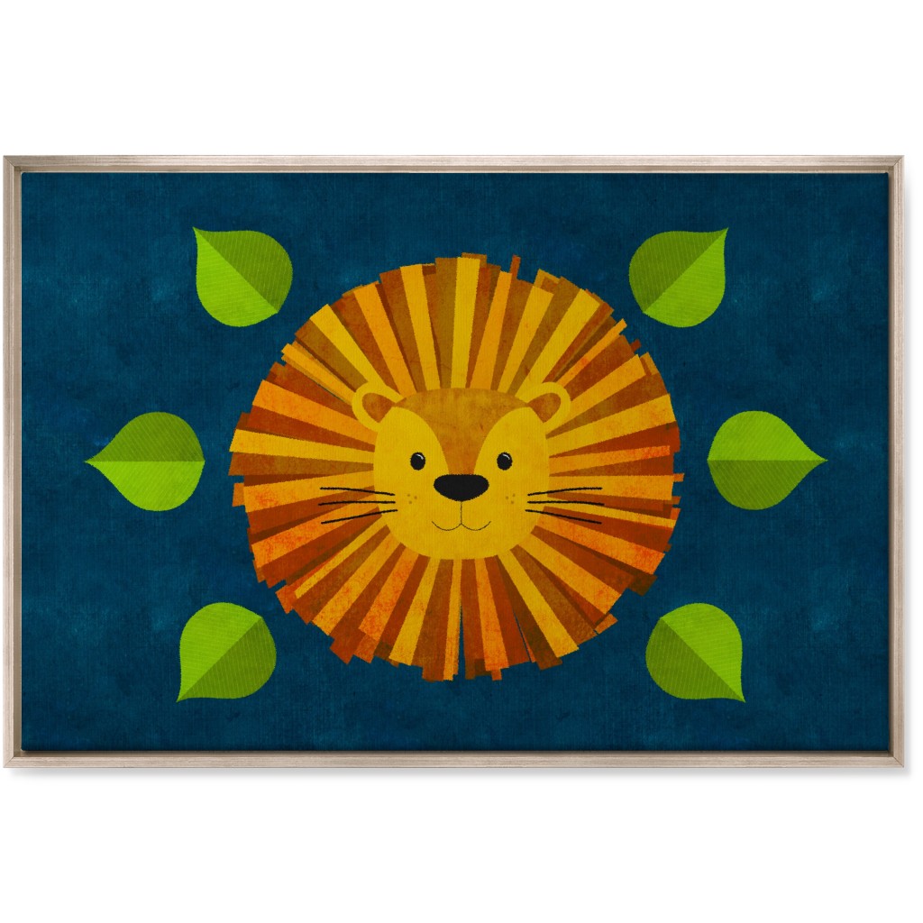 Lion Man - Multi on Blue Wall Art, Metallic, Single piece, Canvas, 24x36, Orange, Orange