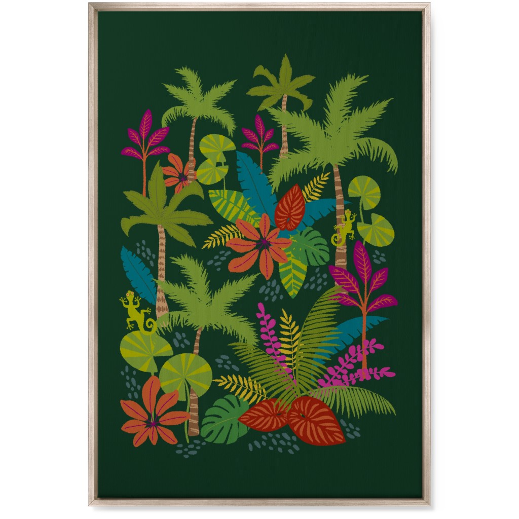 Night in the Tropics - Green Wall Art, Metallic, Single piece, Canvas, 24x36, Green, Classic Green