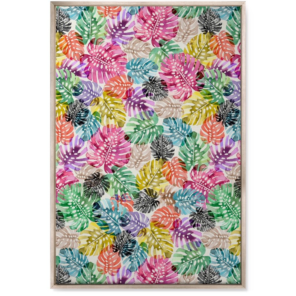 Tropical Monstera Leaves - Bold Wall Art, Metallic, Single piece, Canvas, 24x36, Multicolor