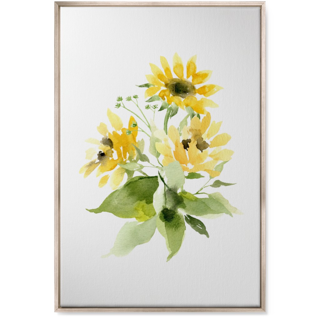 Bunch of Sunflowers Watercolor - Yellow Wall Art, Metallic, Single piece, Canvas, 24x36, Yellow