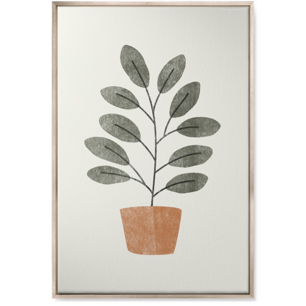 Botanical Plant in Pot - Gray and Beige Wall Art, Metallic, Single piece, Canvas, 24x36, Gray, Gray