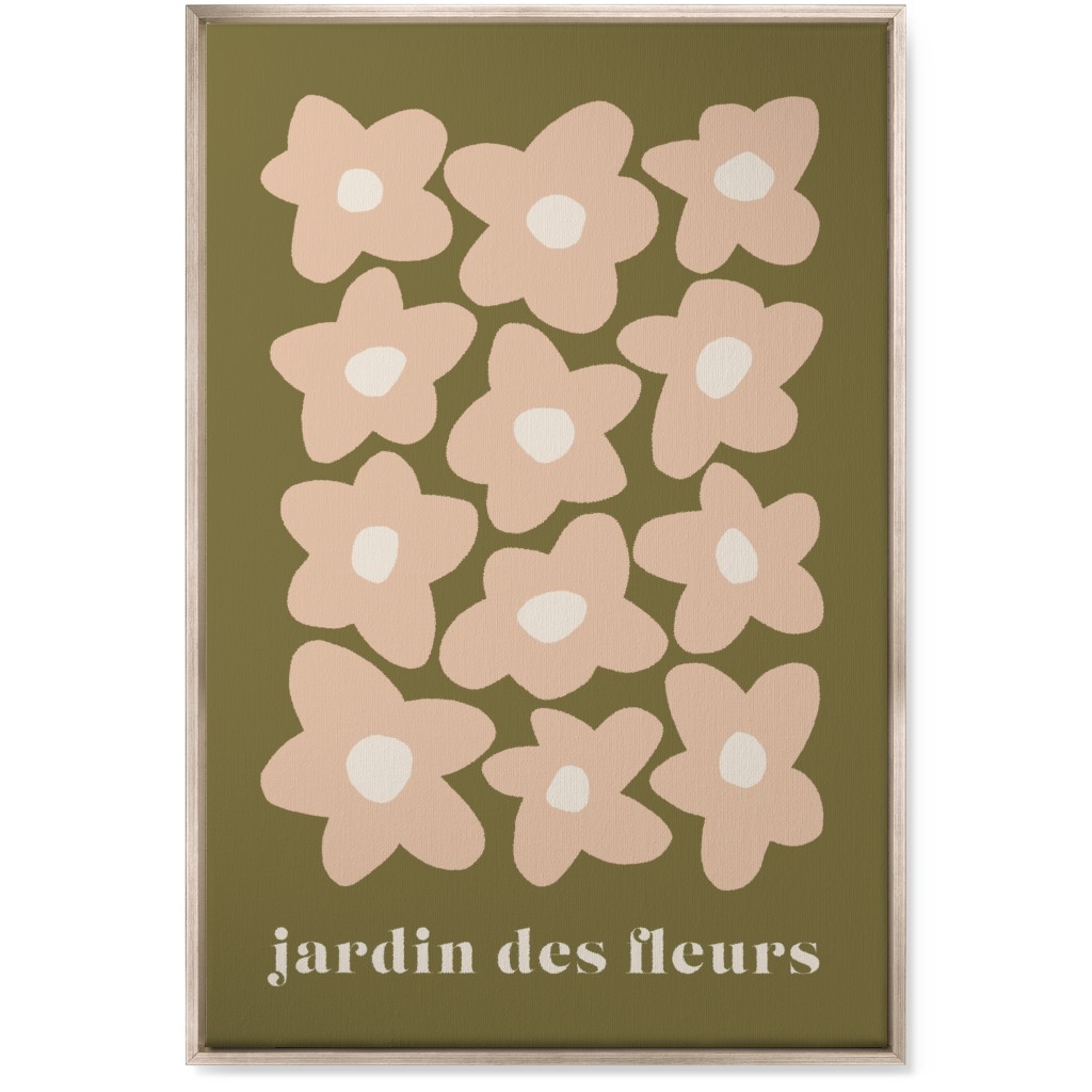 Botanical Graphic Retro Flower Garden Wall Art, Metallic, Single piece, Canvas, 24x36, Green, Olive