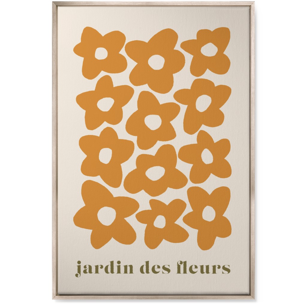 Botanical Graphic Retro Flower Garden Wall Art, Metallic, Single piece, Canvas, 24x36, Orange, Champagne
