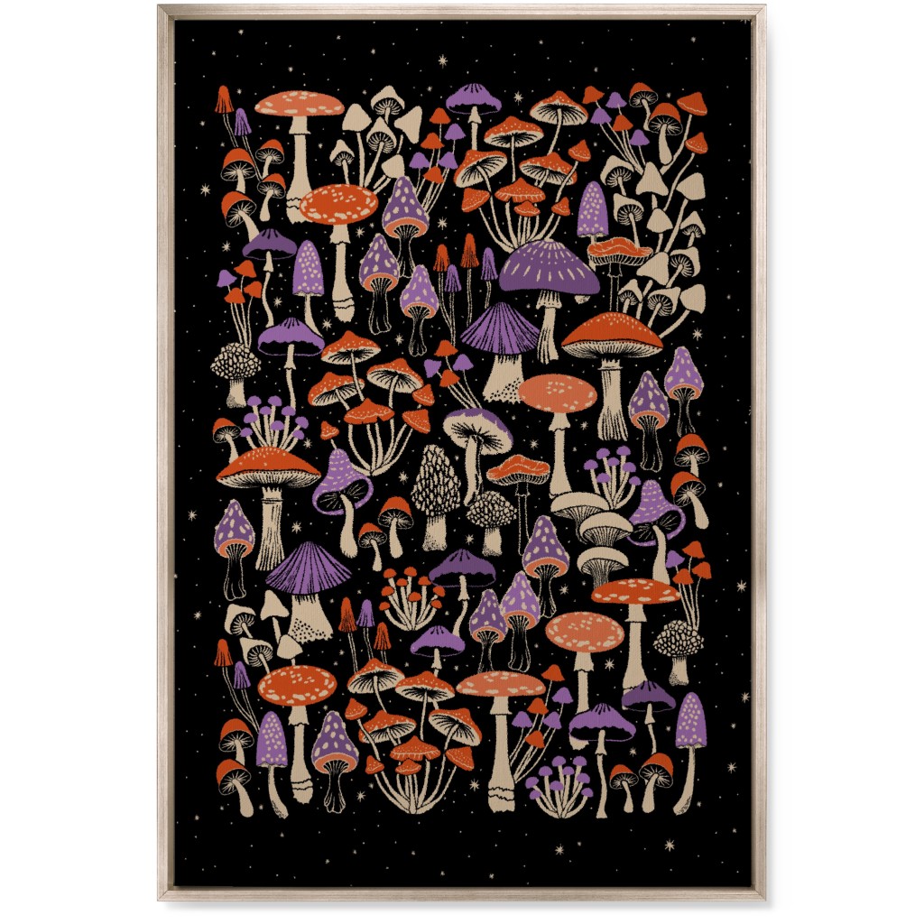 Mushrooms and Stars Wall Art, Metallic, Single piece, Canvas, 24x36, Purple
