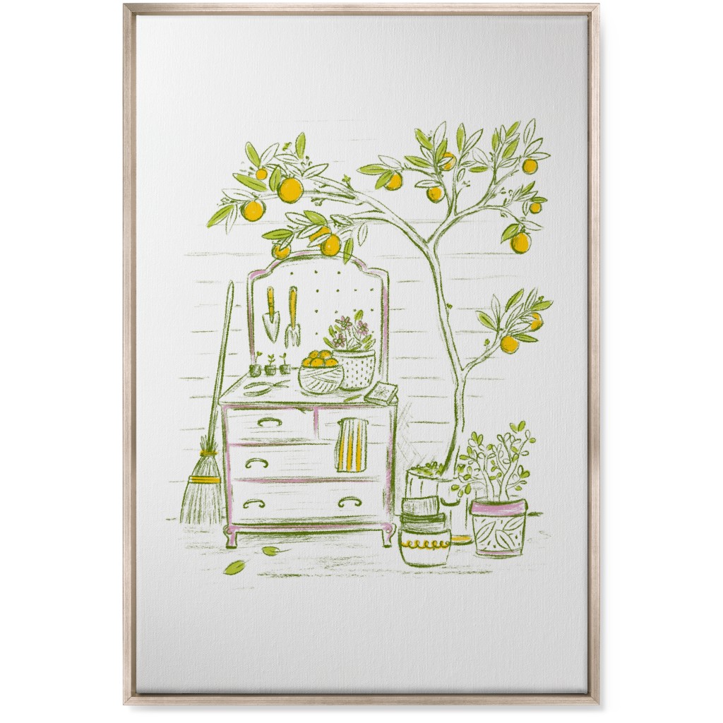 Lemon Tree - Yellow on White Wall Art, Metallic, Single piece, Canvas, 24x36, Yellow