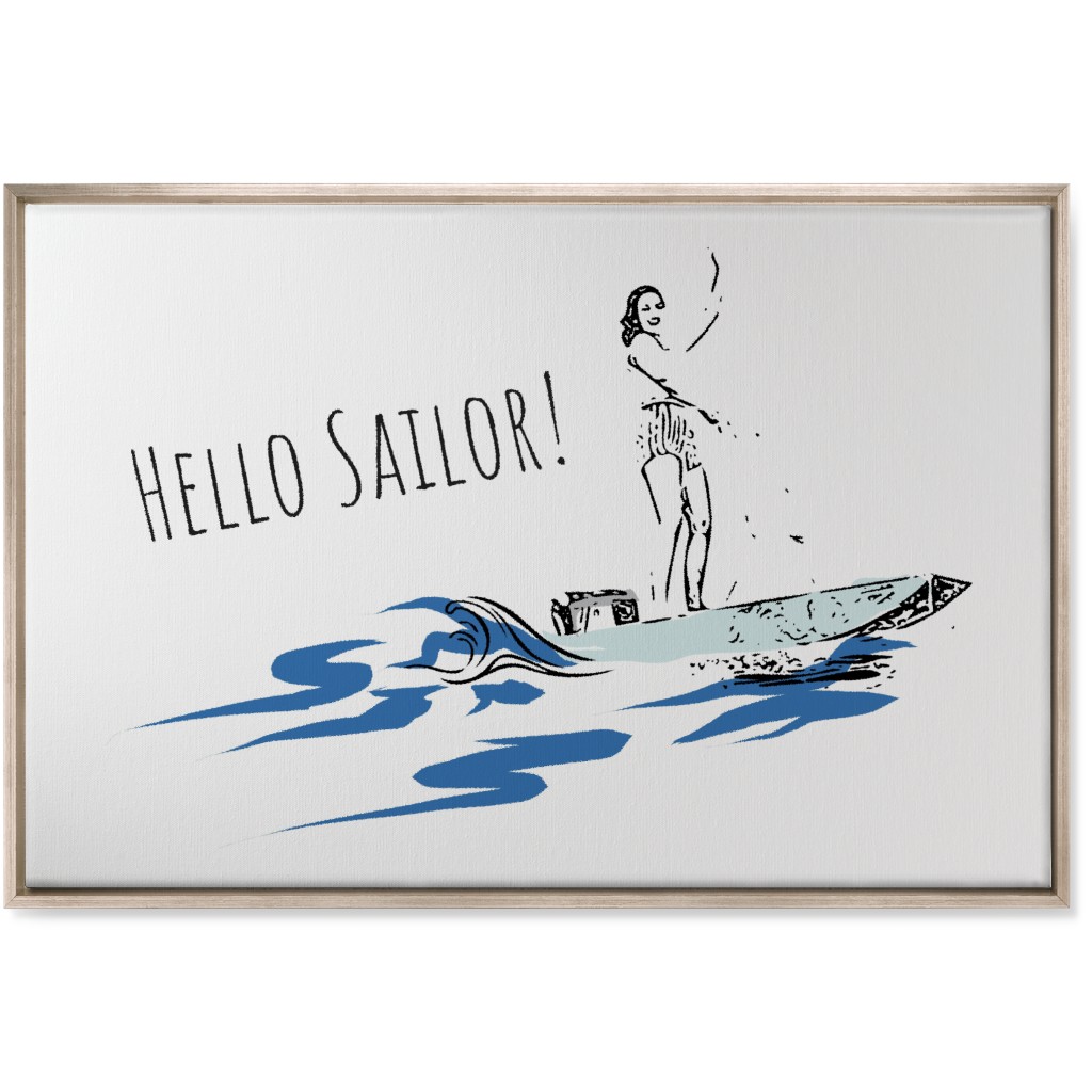 Hello Sailor Girl - White and Blue Wall Art, Metallic, Single piece, Canvas, 24x36, Blue