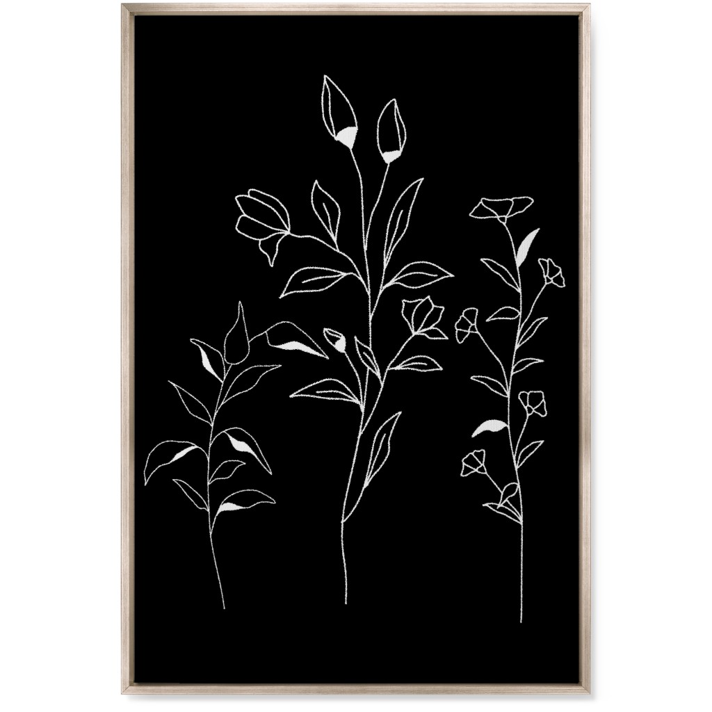 Wildflower Botanical - Black and White Wall Art, Metallic, Single piece, Canvas, 24x36, Black, Black