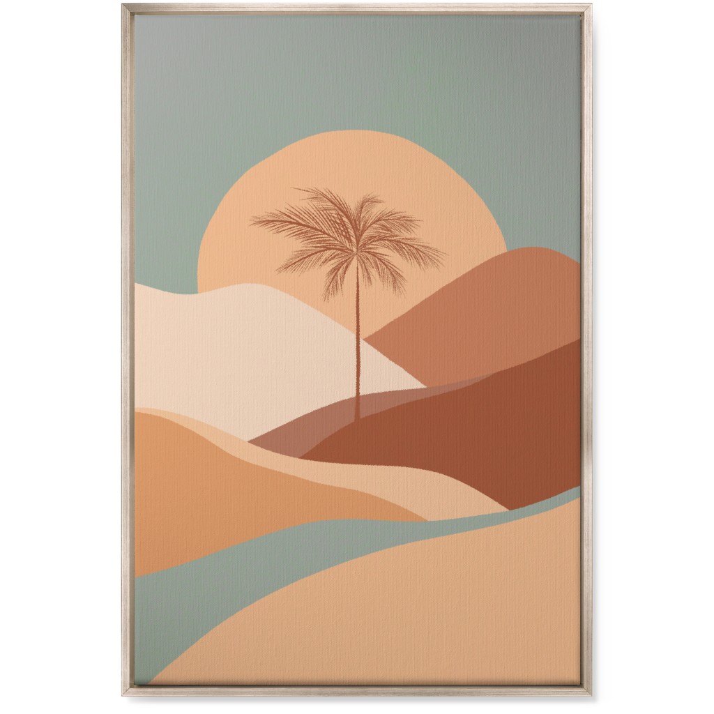 Tropical Boho Palm Sunset - Orange and Blue Wall Art, Metallic, Single piece, Canvas, 24x36, Multicolor