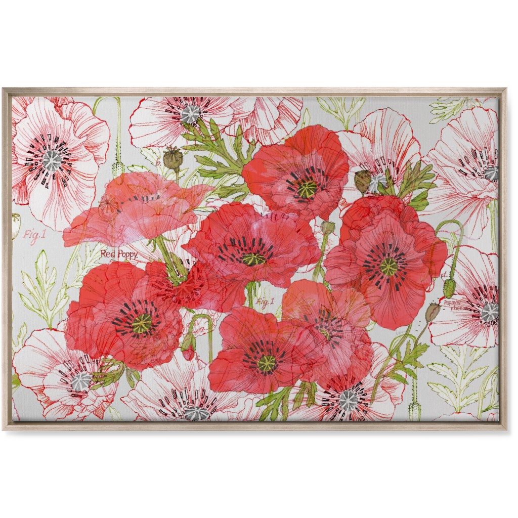 Poppy Romance - Red Wall Art, Metallic, Single piece, Canvas, 24x36, Red
