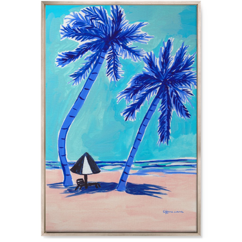 Beach Side - Blue and Beige Wall Art, Metallic, Single piece, Canvas, 24x36, Blue