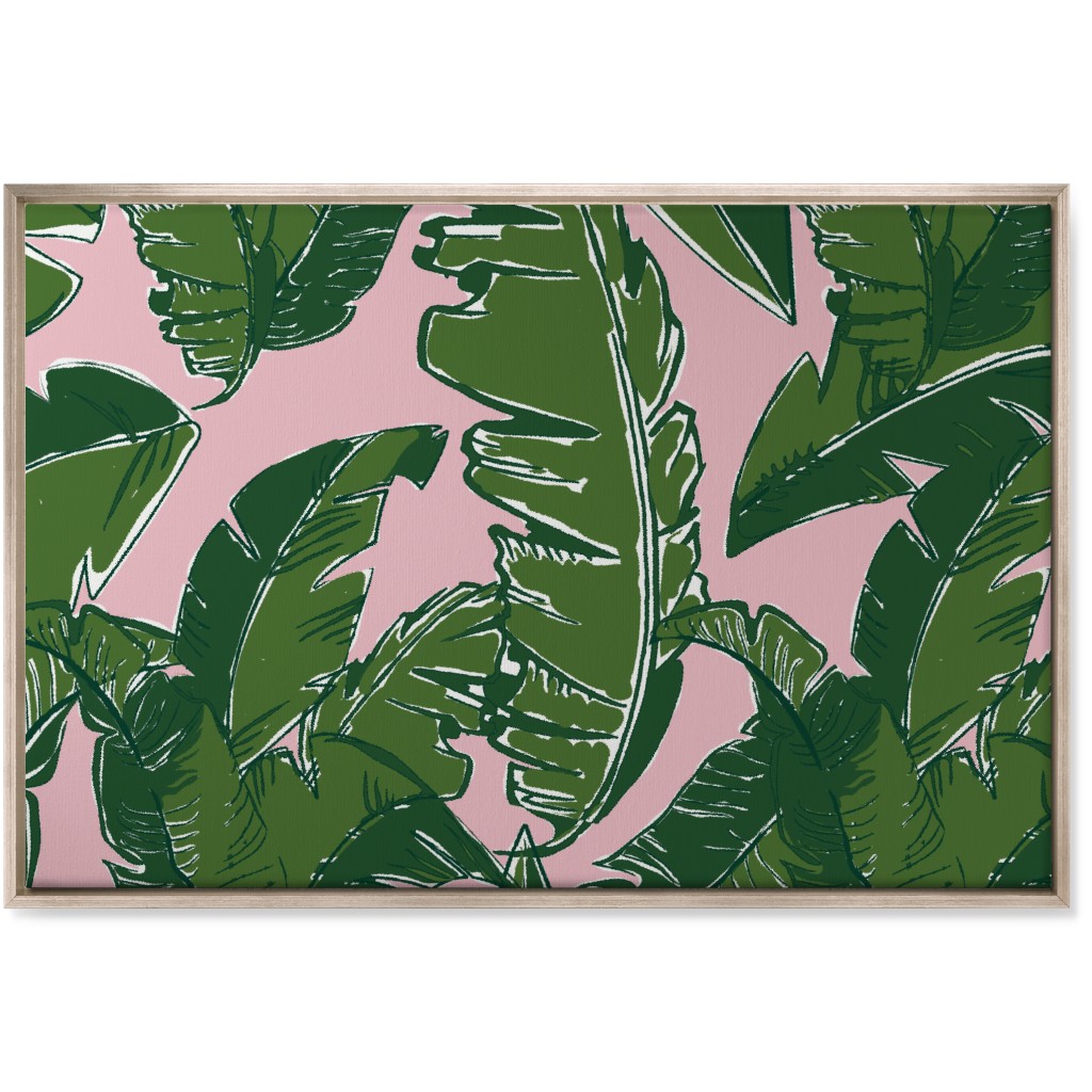 Leaves Baninque in Pink Conch Wall Art, Metallic, Single piece, Canvas, 24x36, Green, Classic Green