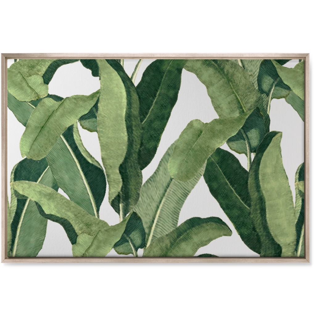 Tropical Leaves - Greens on White Wall Art, Metallic, Single piece, Canvas, 24x36, Green