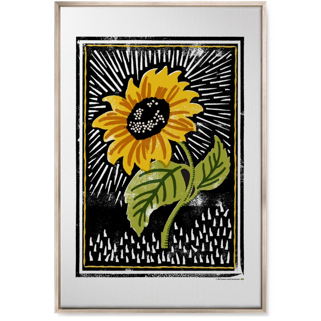 Sunflower Block Print - Multi Wall Art, Metallic, Single piece, Canvas, 24x36, Multicolor