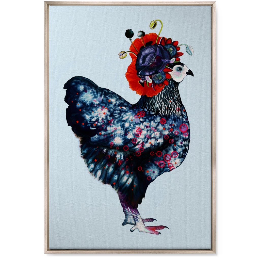 Poppycock - Floral Chicken Wall Art, Metallic, Single piece, Canvas, 24x36, Multicolor