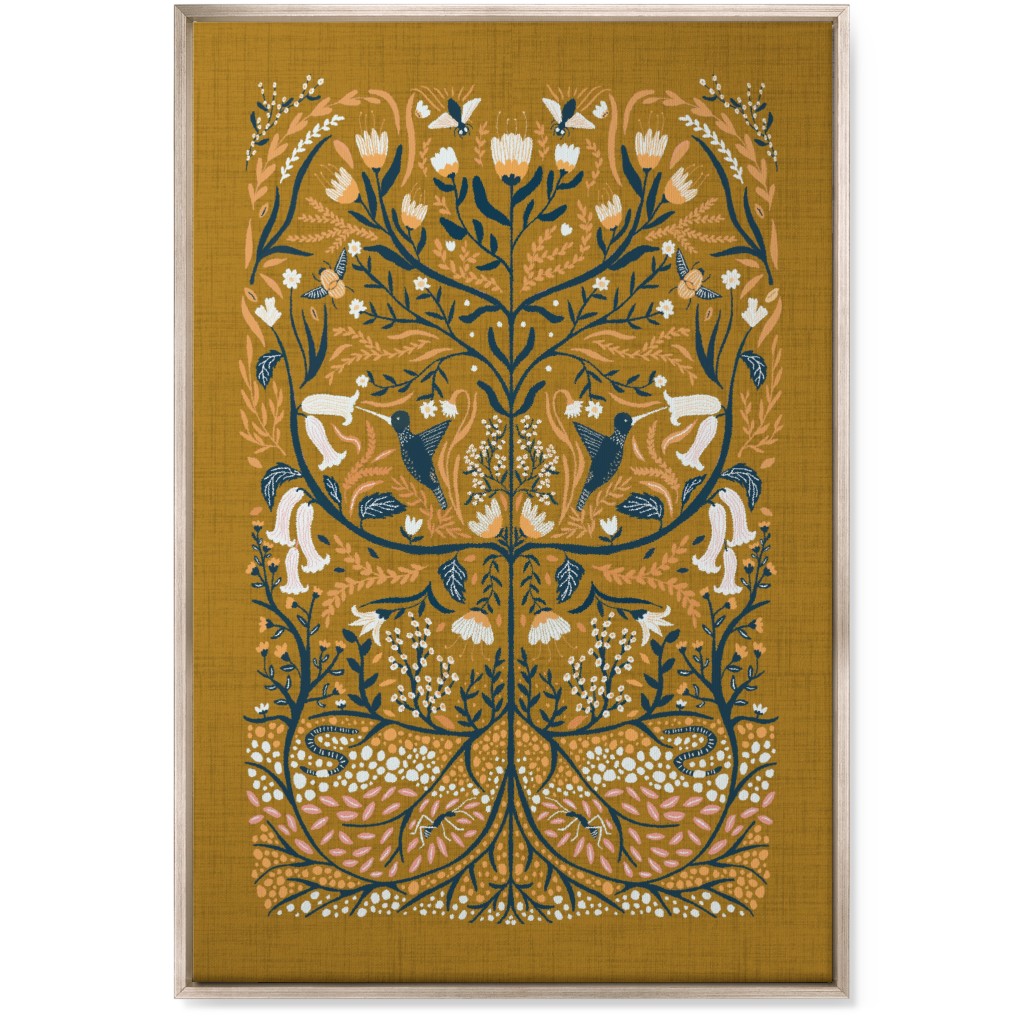 Ecosystems, Folk Art - Orange Wall Art, Metallic, Single piece, Canvas, 24x36, Orange
