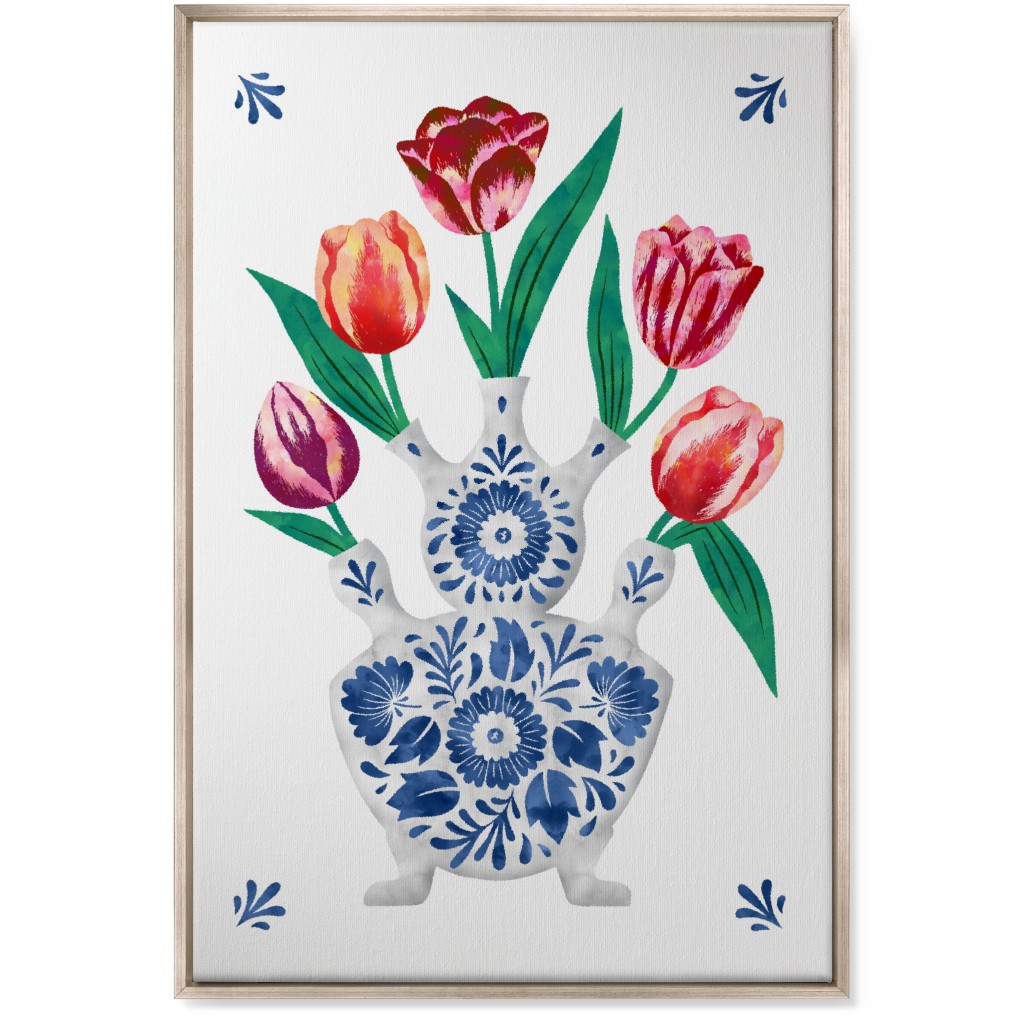 Tulips in Royal Blue Vase - Multi Wall Art, Metallic, Single piece, Canvas, 24x36, Multicolor