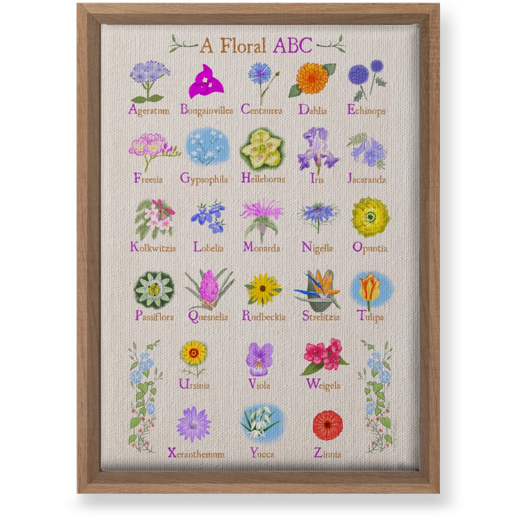 Floral Abcs - Multi on Pink Wall Art, Natural, Single piece, Canvas, 10x14, Multicolor