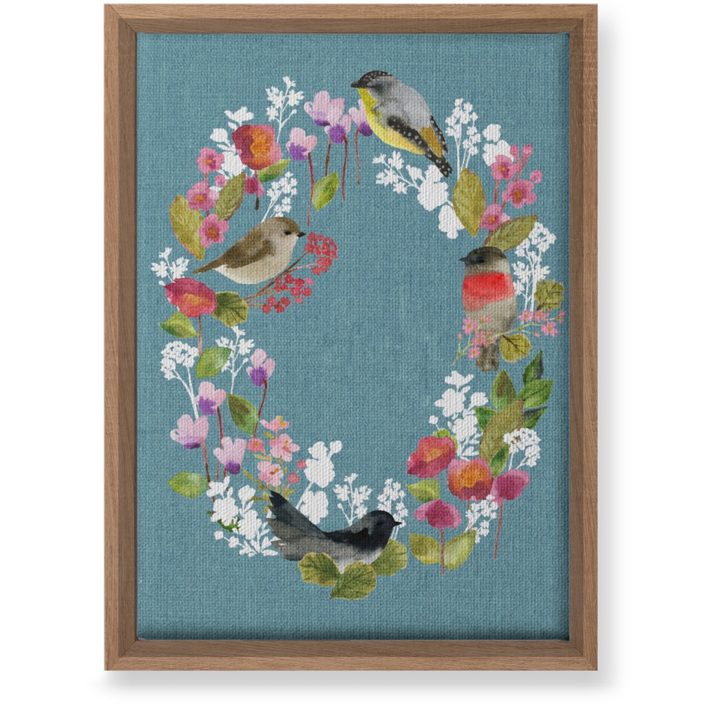 Winter Birds in the Garden Wreath - Blue Wall Art, Natural, Single piece, Canvas, 10x14, Blue