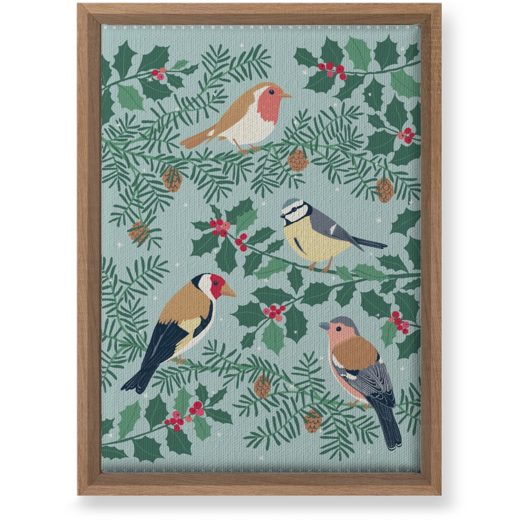 Robin & Friends, Winter Garden Birds - Blue Wall Art, Natural, Single piece, Canvas, 10x14, Blue, True Blue
