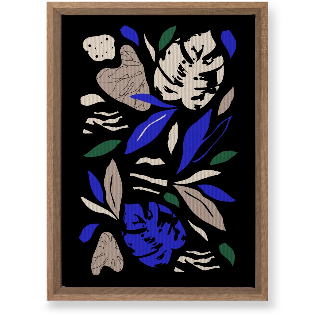 Abstract Leaves - Blue & Tan on Navy Wall Art, Natural, Single piece, Canvas, 10x14, Blue