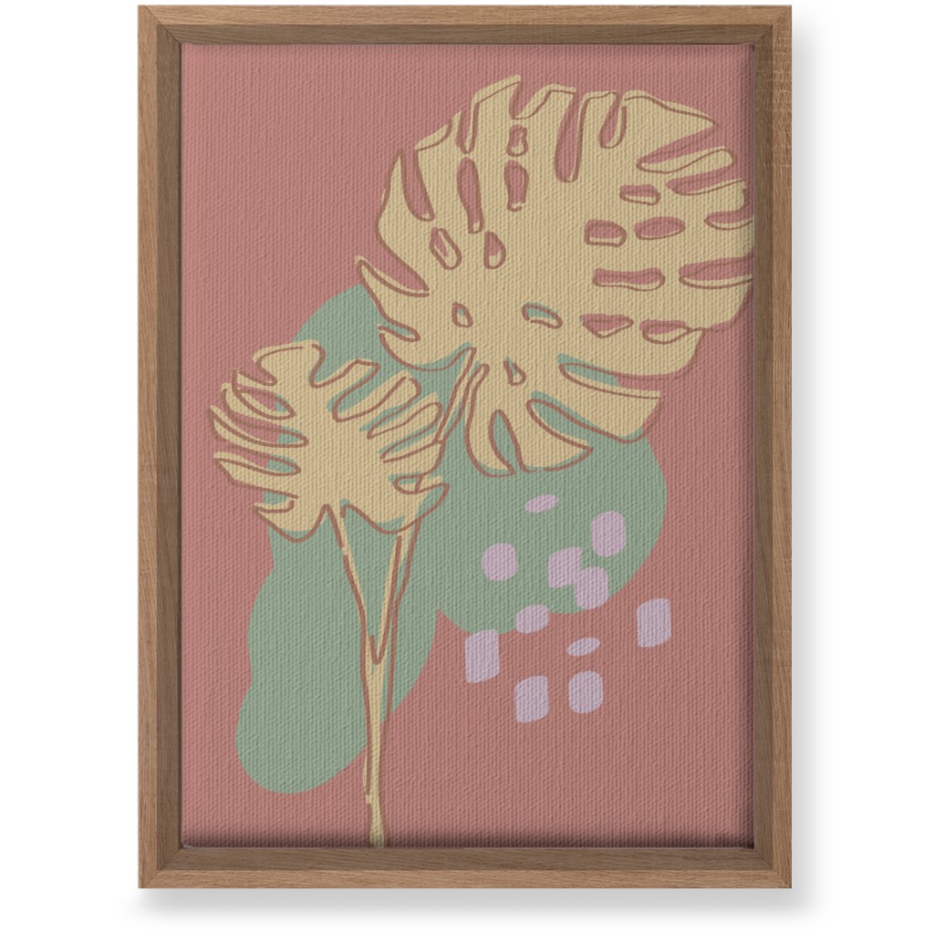 Modern Monstera Leaf - Pink Wall Art, Natural, Single piece, Canvas, 10x14, Brown, Brown