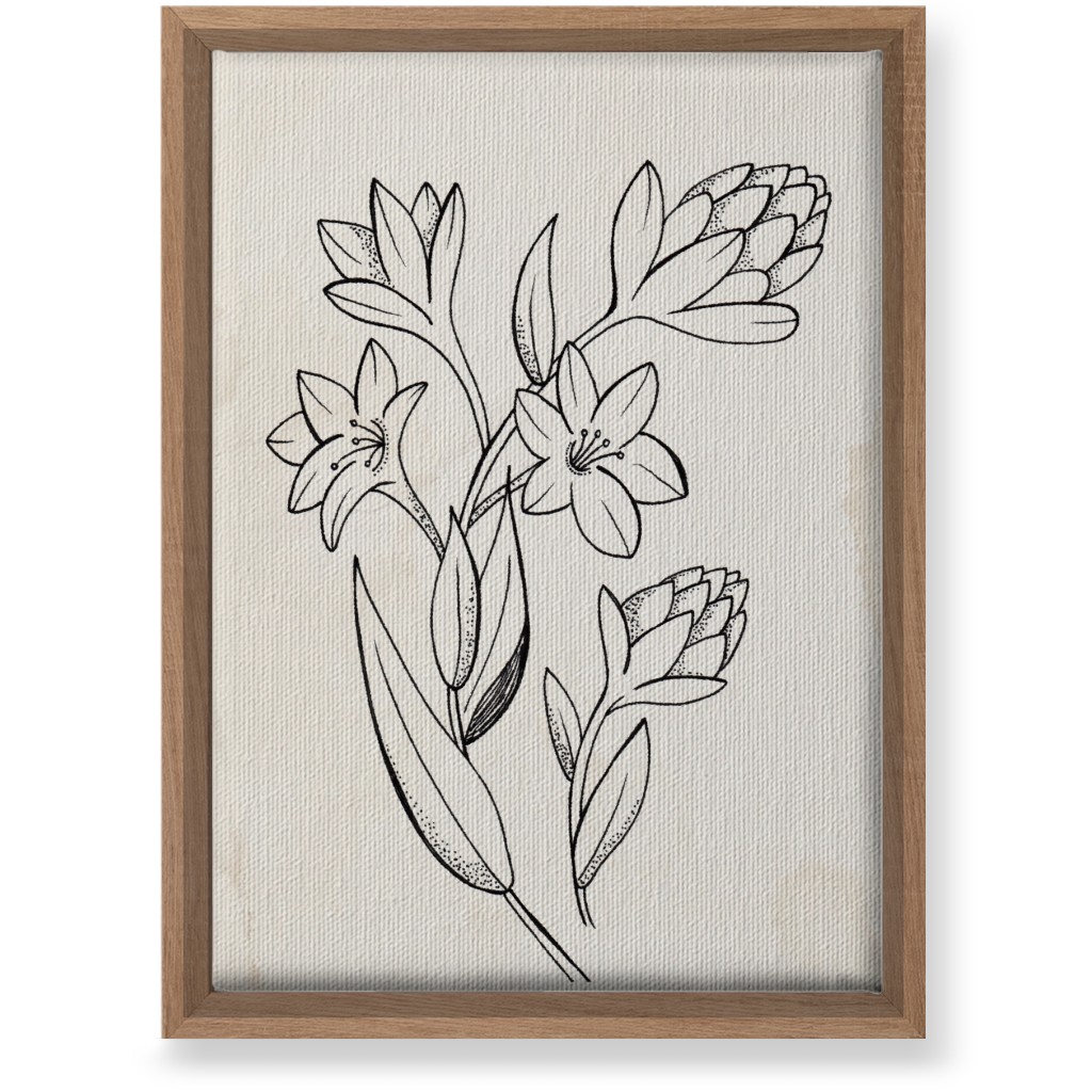 Vintage Tuberose Sketch - Beige and Black Wall Art, Natural, Single piece, Canvas, 10x14, Beige, Pearl