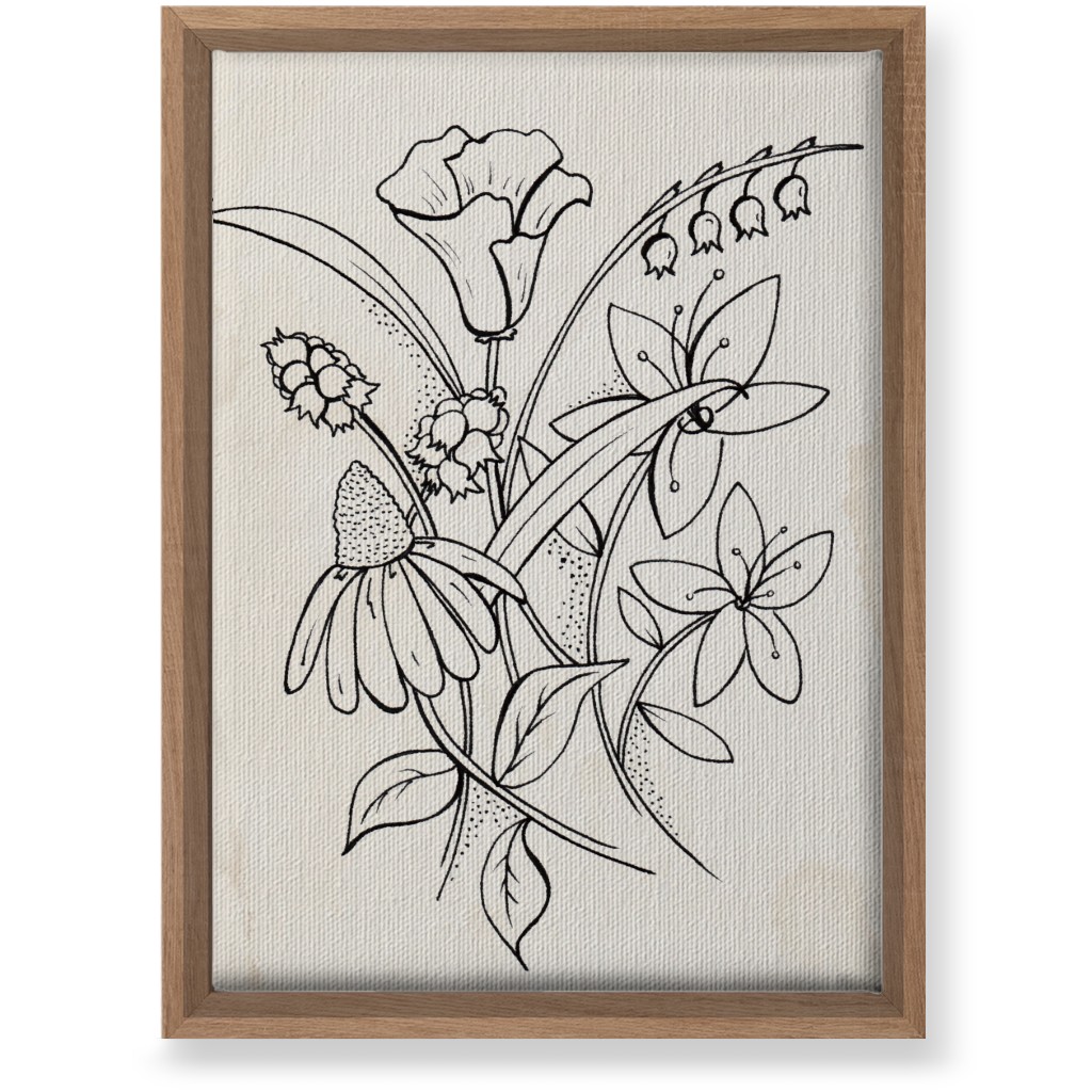 Vintage Wildflower Sketch - Beige and Black Wall Art, Natural, Single piece, Canvas, 10x14, Beige, Pearl