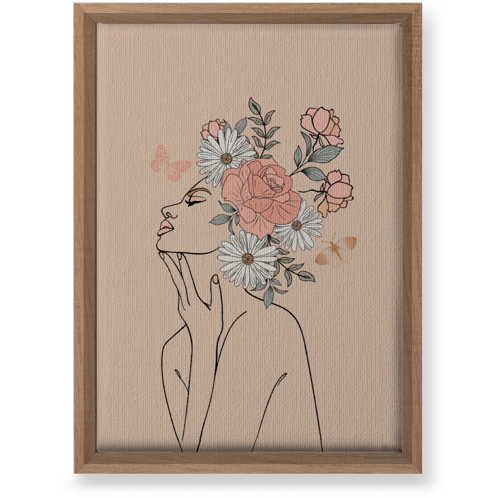 Feminine Line Art Botanical Sketch - Neutral Wall Art, Natural, Single piece, Canvas, 10x14, Beige
