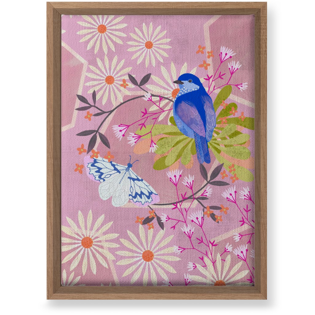 Birds and Butterfly - Pink Wall Art, Natural, Single piece, Canvas, 10x14, Pink