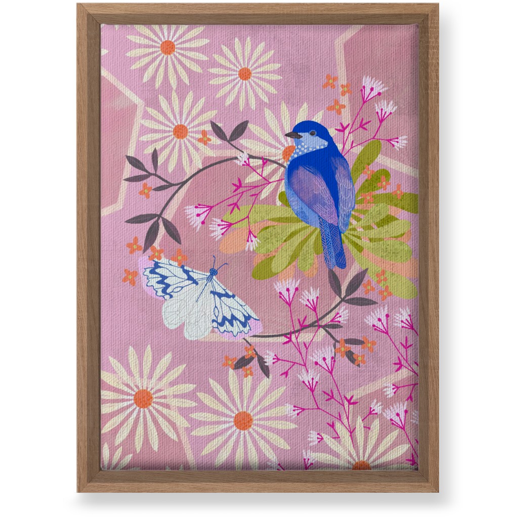 Birds and Butterfly - Pink Wall Art, Natural, Single piece, Canvas, 10x14, Pink, Bright Pink