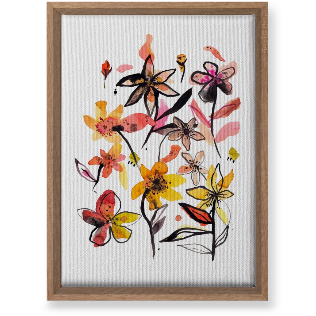 Ink Summer Floral - Pink and Yellow Wall Art, Natural, Single piece, Canvas, 10x14, Pink