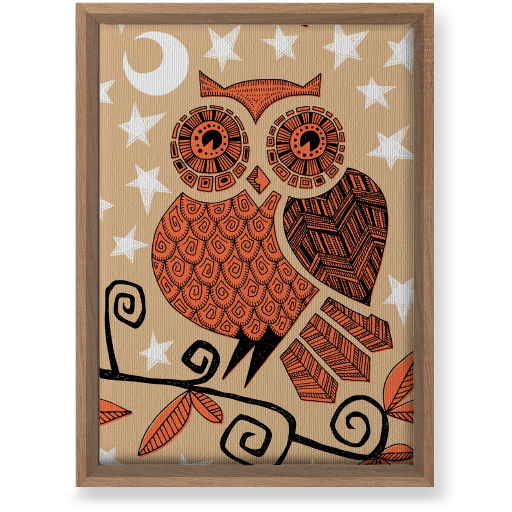 Owl Under the Moon - Orange & Brown Wall Art, Natural, Single piece, Canvas, 10x14, Orange, Orange
