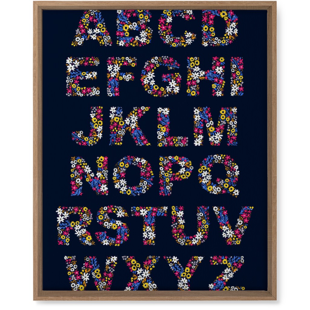 Rustic Wildflower Alphabet Wall Art, Natural, Single piece, Canvas, 16x20, Blue, Dark Blue