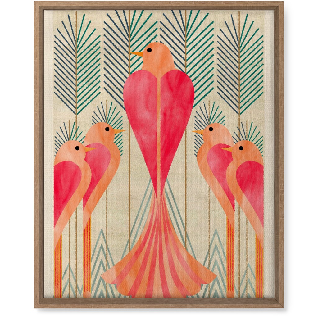 Modern Love Birds in a Pine Forest Wall Art, Natural, Single piece, Canvas, 16x20, Pink, Bright Pink