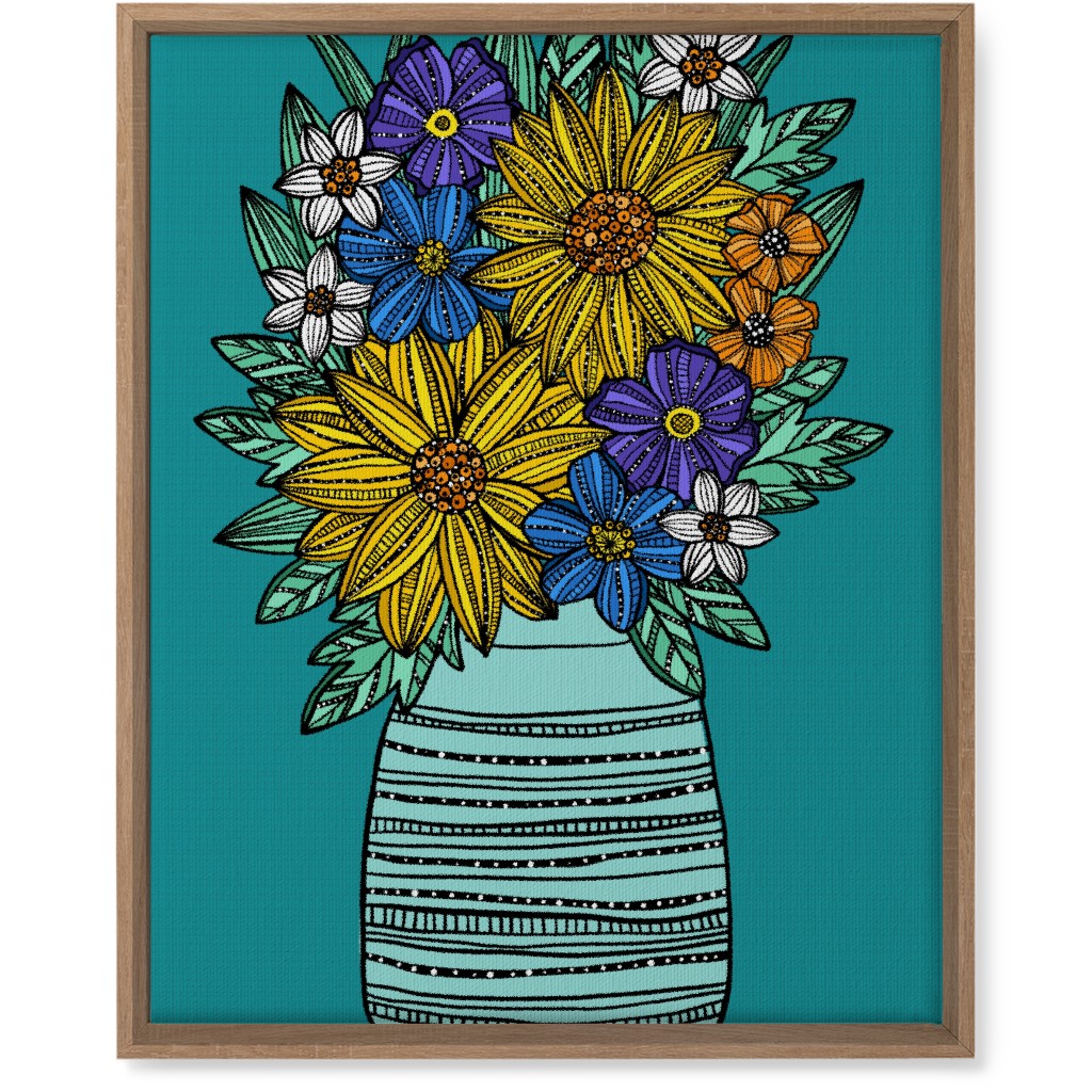 Sunflower Bouquet - Teal Wall Art, Natural, Single piece, Canvas, 16x20, Multicolor
