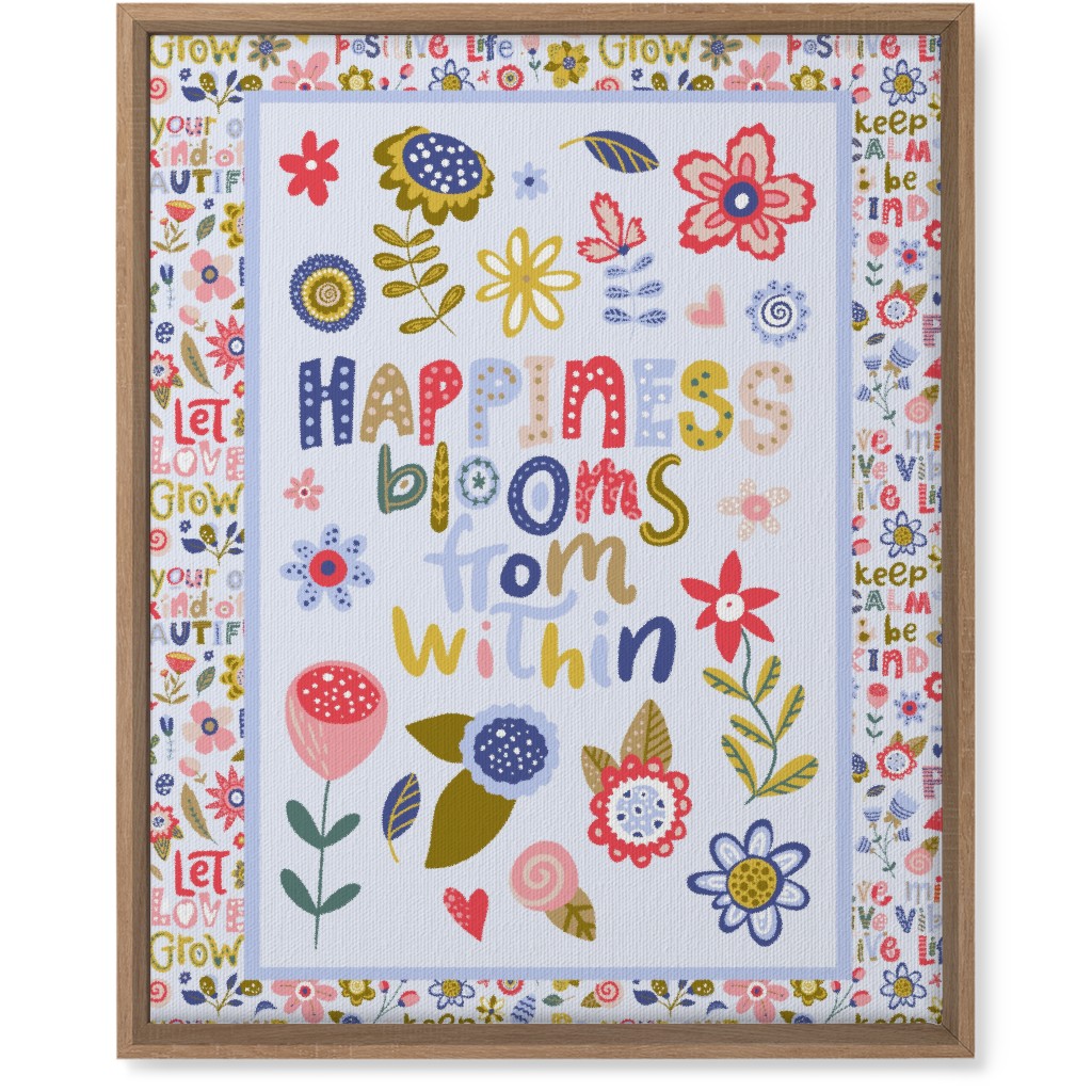 happiness blooms from within inspirational floral wall art